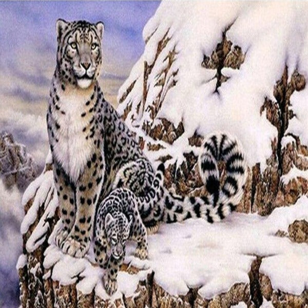 Mountainside Snow Leopards 5D Diamond Painting Kit