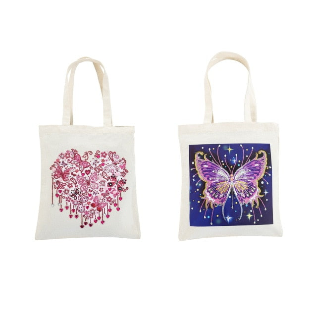 4 Packs 5D Diamond Painting Handbag Kits Insect Bee Butterfly Shopping Storage Tote Bags with Handle Special Shaped Crystal Gems Art Cotton Canvas