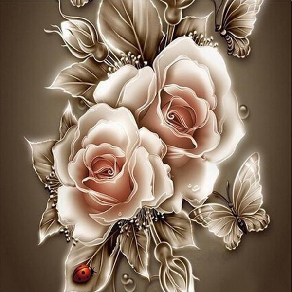 Shining Rose And Butterfly 5D Diamond Painting Kit
