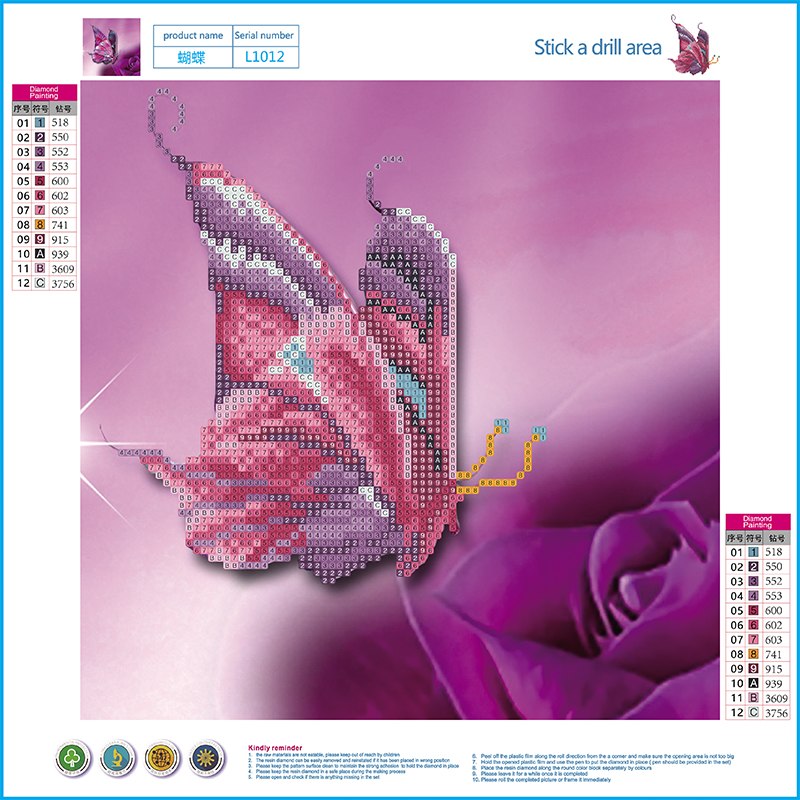 Red Rose Flower Butterfly Artificial Diamond Painting Kits, 5d Diy