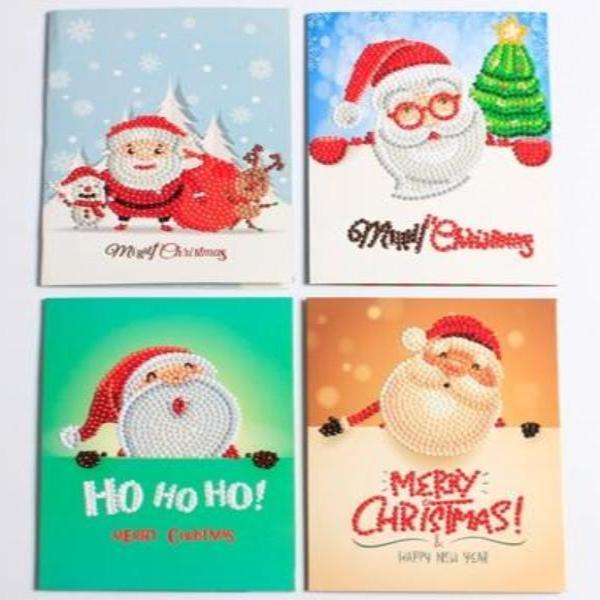 4 santas diamond painting greeting cards - free shipping