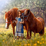 Girl And Her Ponies 5D Diamond Painting Kit
