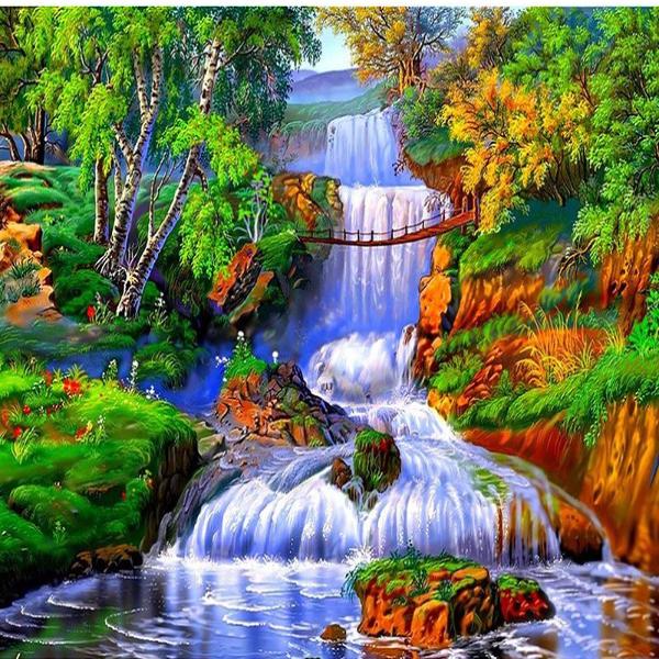 Colorful Forest Waterfall 5D Diamond Painting Kit