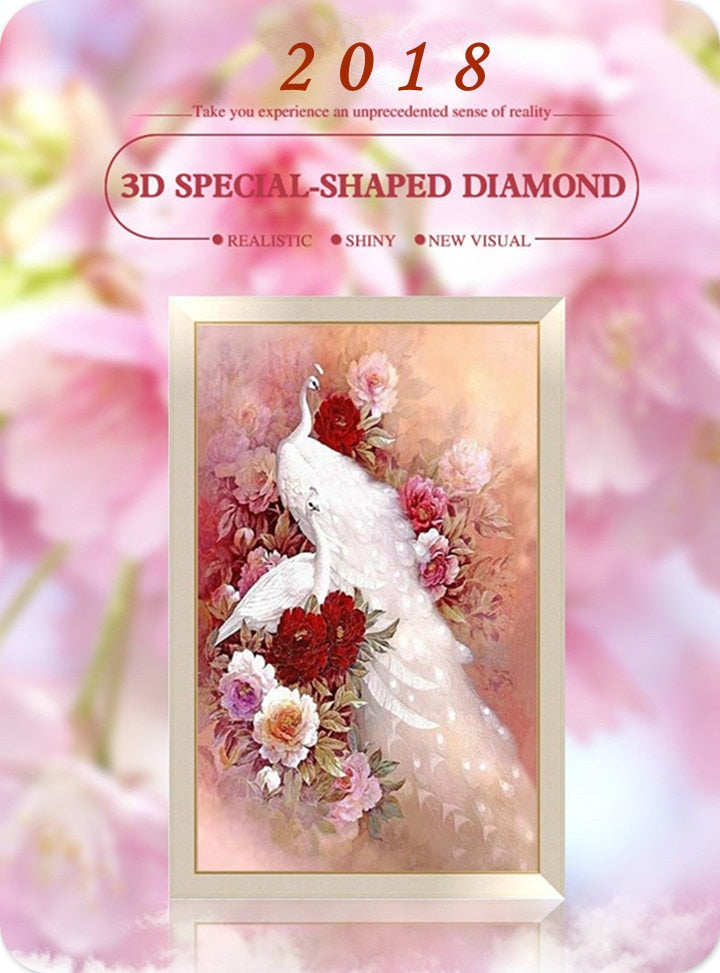 Snow White Peacock 5D Diamond Painting Kit with Special Diamonds