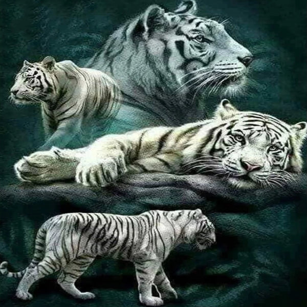 White Tiger Collage 5D Diamond Painting Kit