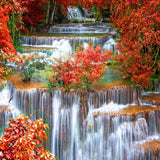 Red Forest Waterfall 5D Diamond Painting Kit