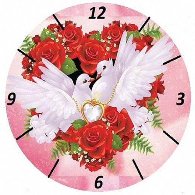 Love Doves Clock Face 5D Diamond Painting Kit